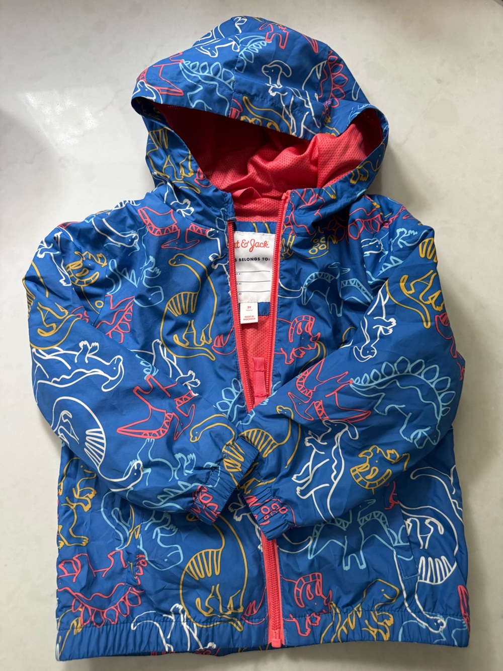 Cat & Jack Blue Dinosaur Hooded Rain Jacket (3T)
